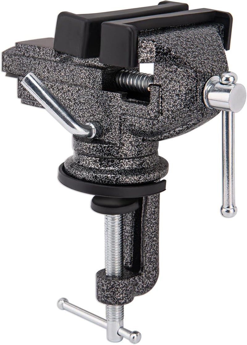 CMOOD Universal Table Vise 3 Inch, Home Vise Clamp-on Portable Bench Clamp, 360° Swivel Base Clamps Fixed Tool for Woodworking, Handcraft Creations, Metalworking, Cutting Conduit, Drilling, Sawing (Black) - Image 1